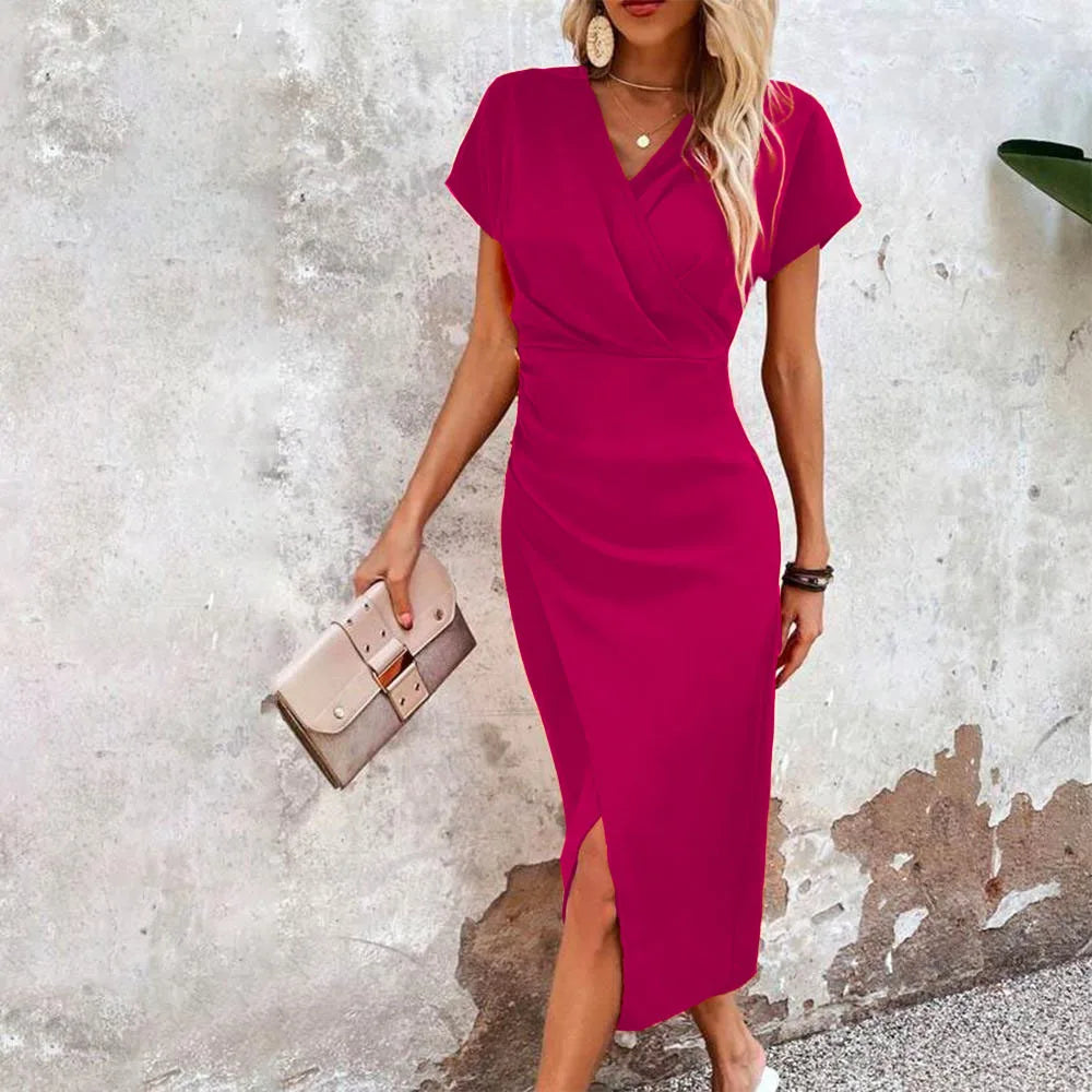 GR | Lässig Kurzes Mini Kleid Mit V-ausschnitt
