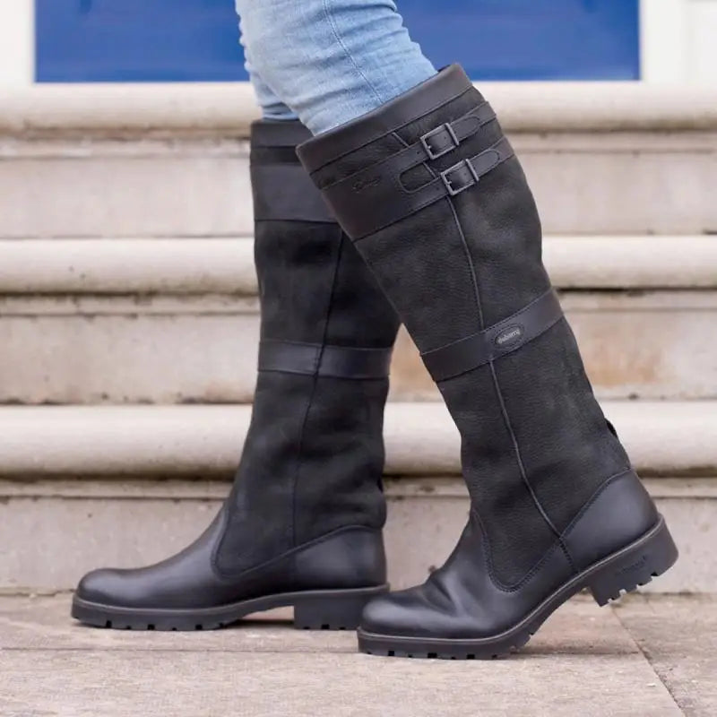 GR | High-shaft outdoor boots with buckles - leather rain boots for women