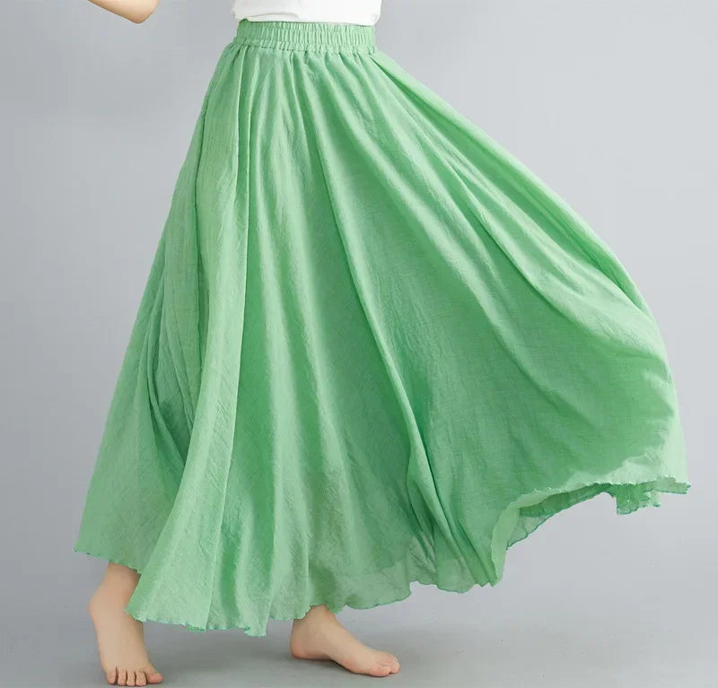 GR | Fashion Cotton Linen Clothing Women's Skirts Maxi Y2K Elegant Beach Saia Ropa Mujer Casual Dress Boho Long Skirts Faldas Harajuku