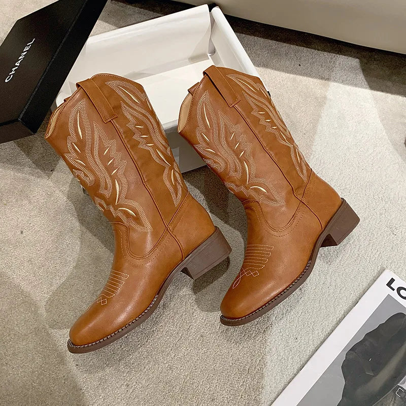 GR | Embroidered Leather Cowboy Boots for Women