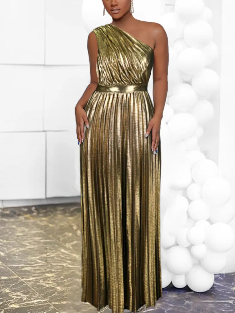 GR | Elegantes One Shoulder Abendkleid in Metallic Optik
