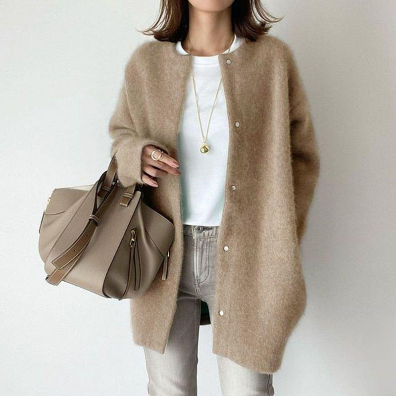 GR Damen Strickjacke | Wollene Freizeitjacke für Frauen: Lange Stricktops Outwear