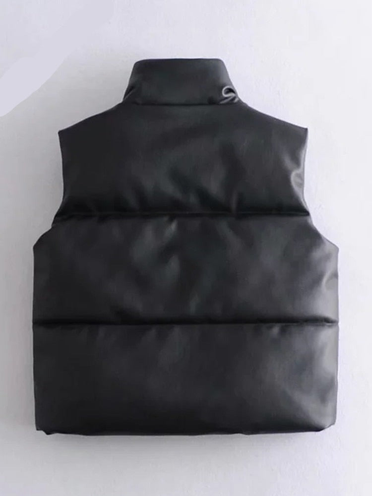 GR Leather Jackets for Women | Elegant Stand-Up Collar Vests | Fashionable Zip-Up Jackets