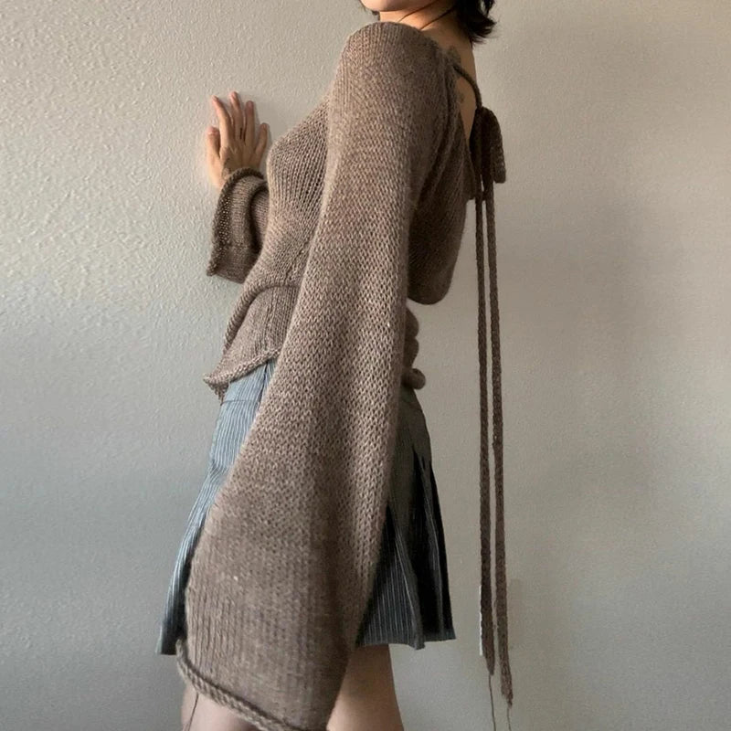 GR | Lockerer Strickpullover mit Glockenärmeln