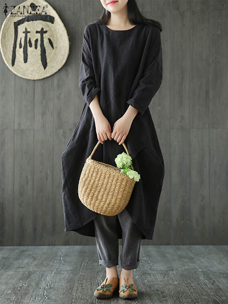 GR Langärmeliges unregelmäßiges Midikleid