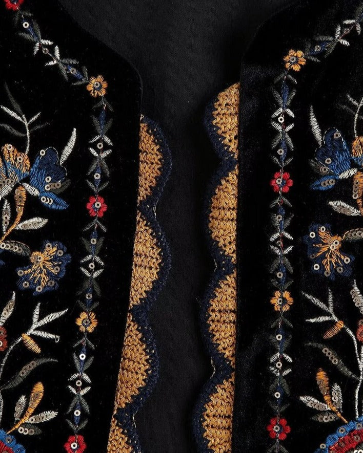 GR | Vest with sequined floral embroidery, patchwork waist coat made of velvet