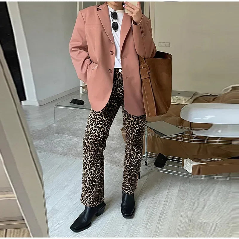 GR Leopard Print Jeans | Stylish slim streetwear women's pencil-style trousers