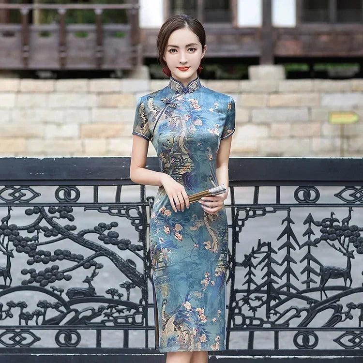 GR | Cheongsam Qipao Fashion Clothing Casual Elegant Ethnic Style Vintage Dress for Women Streetwear Women's Clothing Festive Chinese