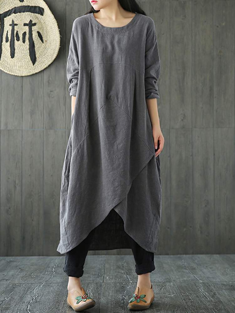 GR Langärmeliges unregelmäßiges Midikleid