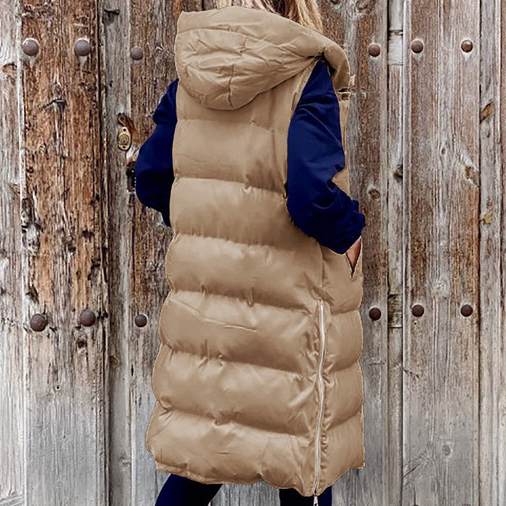 GR Hooded Long Vest Casual Fashion Single-Breasted Jacket
