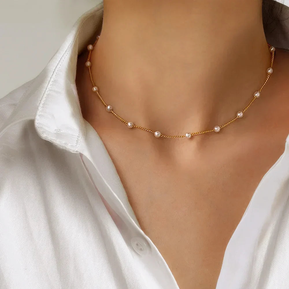 GR | Pearl Choker Heart Necklace for Women