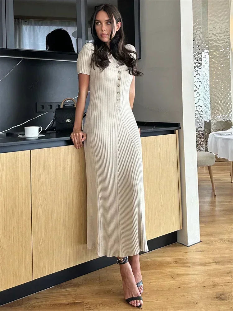 GR | Patchwork Lapel Knit Maxi Dress
