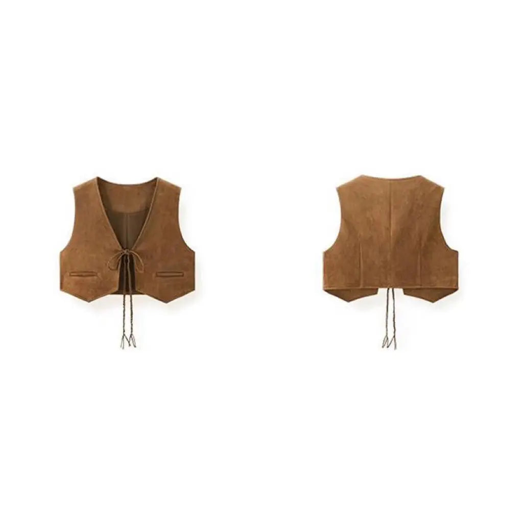 GR | Women's Faux Suede Sleeveless Lace-Up Waist Vest