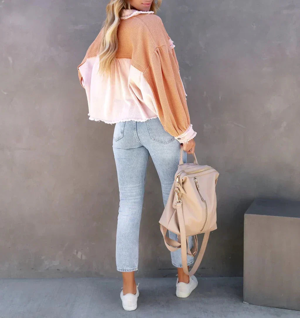 GR Vintage Jacke | Gepuffte Langarm-Modenjacke für moderne Frauen mit Taschen
