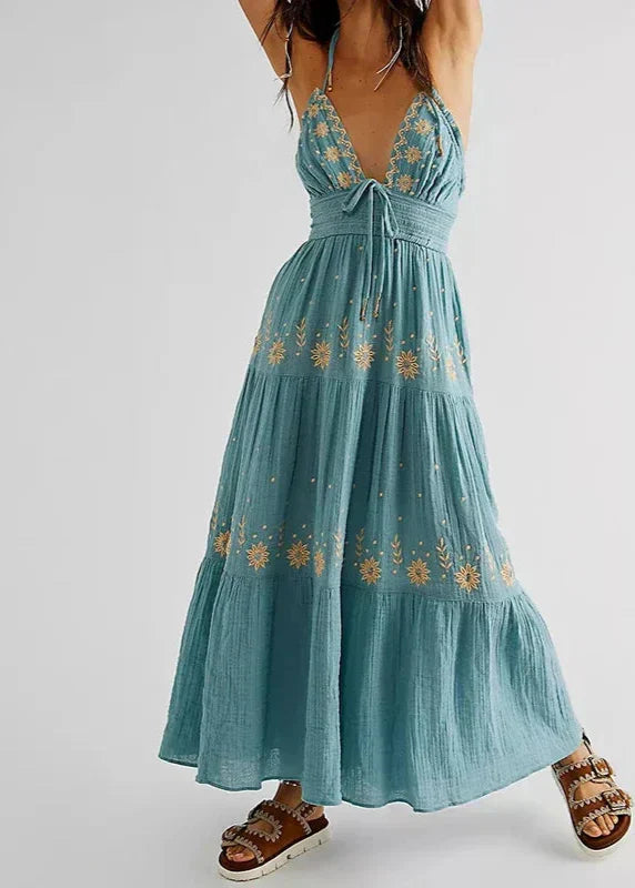 GR | Lange Blaue Weinlese Kleid