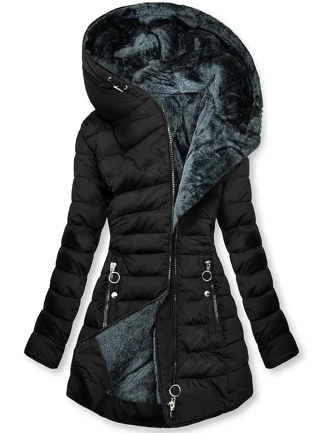 GR - Women's winter coat - With fur collar, hood and zipper