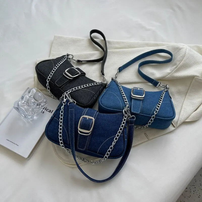 GR | Modern Denim Personalized Design Excellent Structure Shoulder Underarm Small Rectangular Pocket