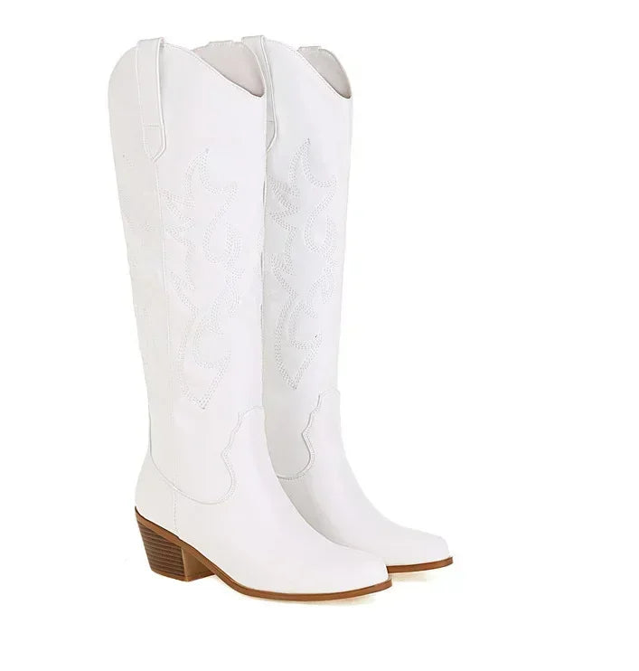 GR | Knee-high suede cowboy boots for women