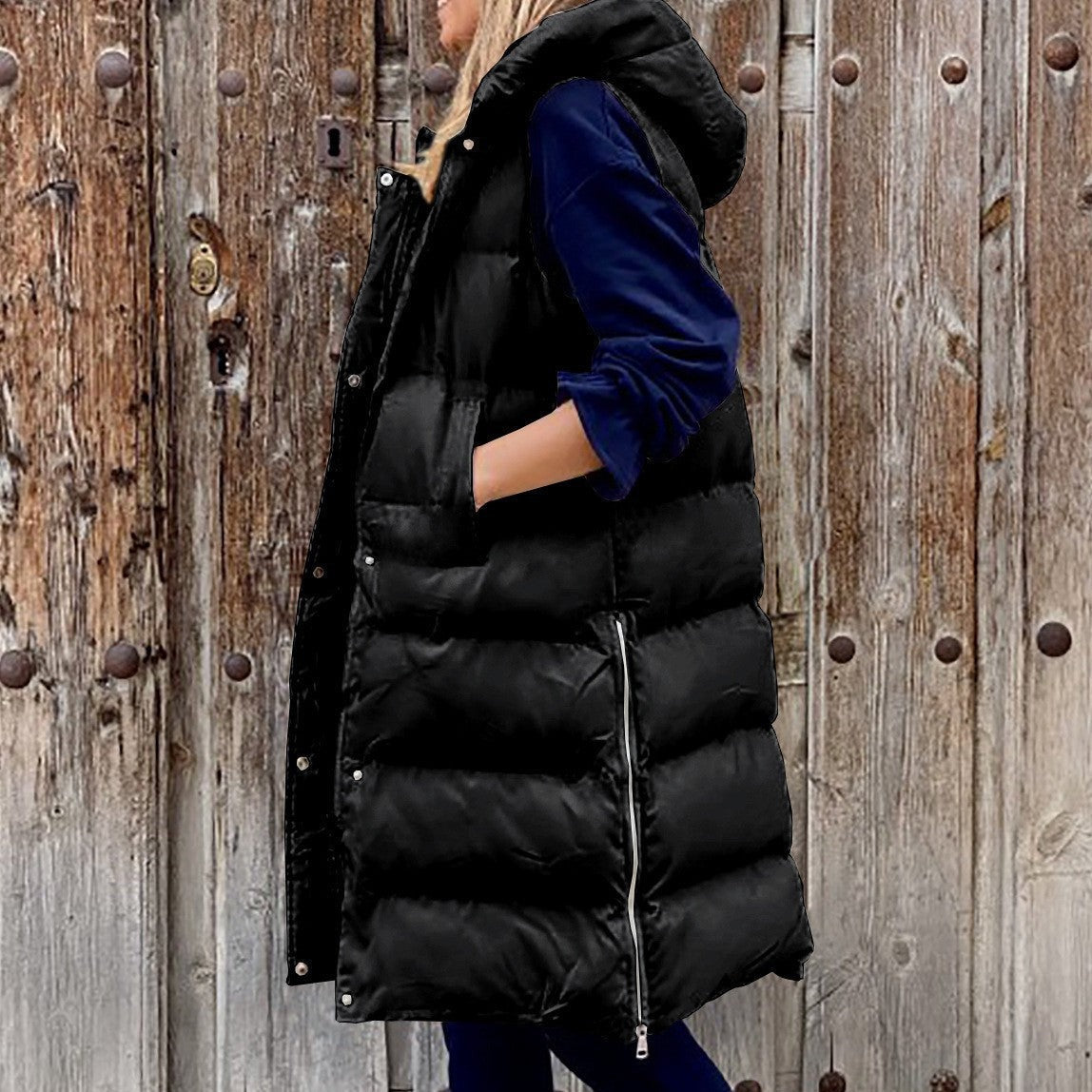 GR Hooded Long Vest Casual Fashion Single-Breasted Jacket