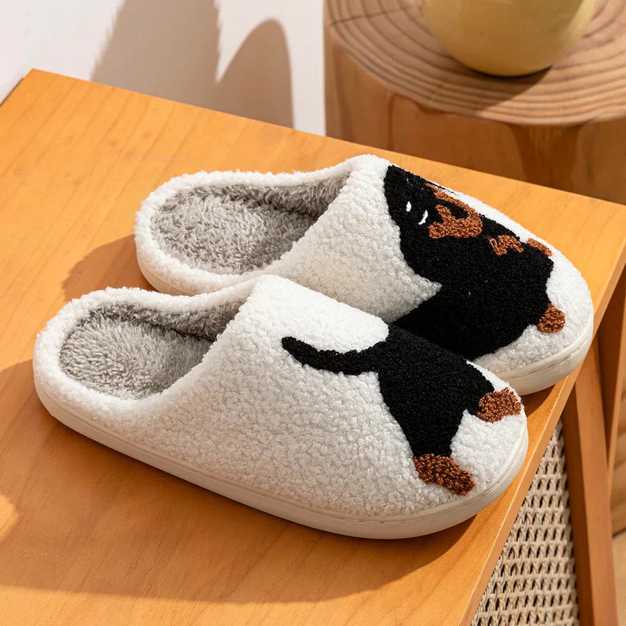 GR | Women's Slippers Small Black Dog Soft Plush Slippers