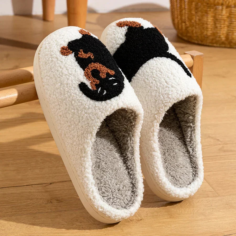 GR | Women's Slippers Small Black Dog Soft Plush Slippers