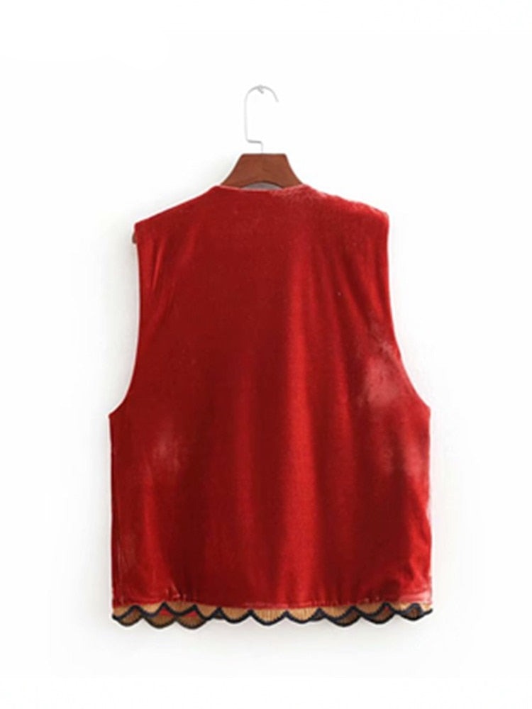 GR | Vest with sequined floral embroidery, patchwork waist coat made of velvet