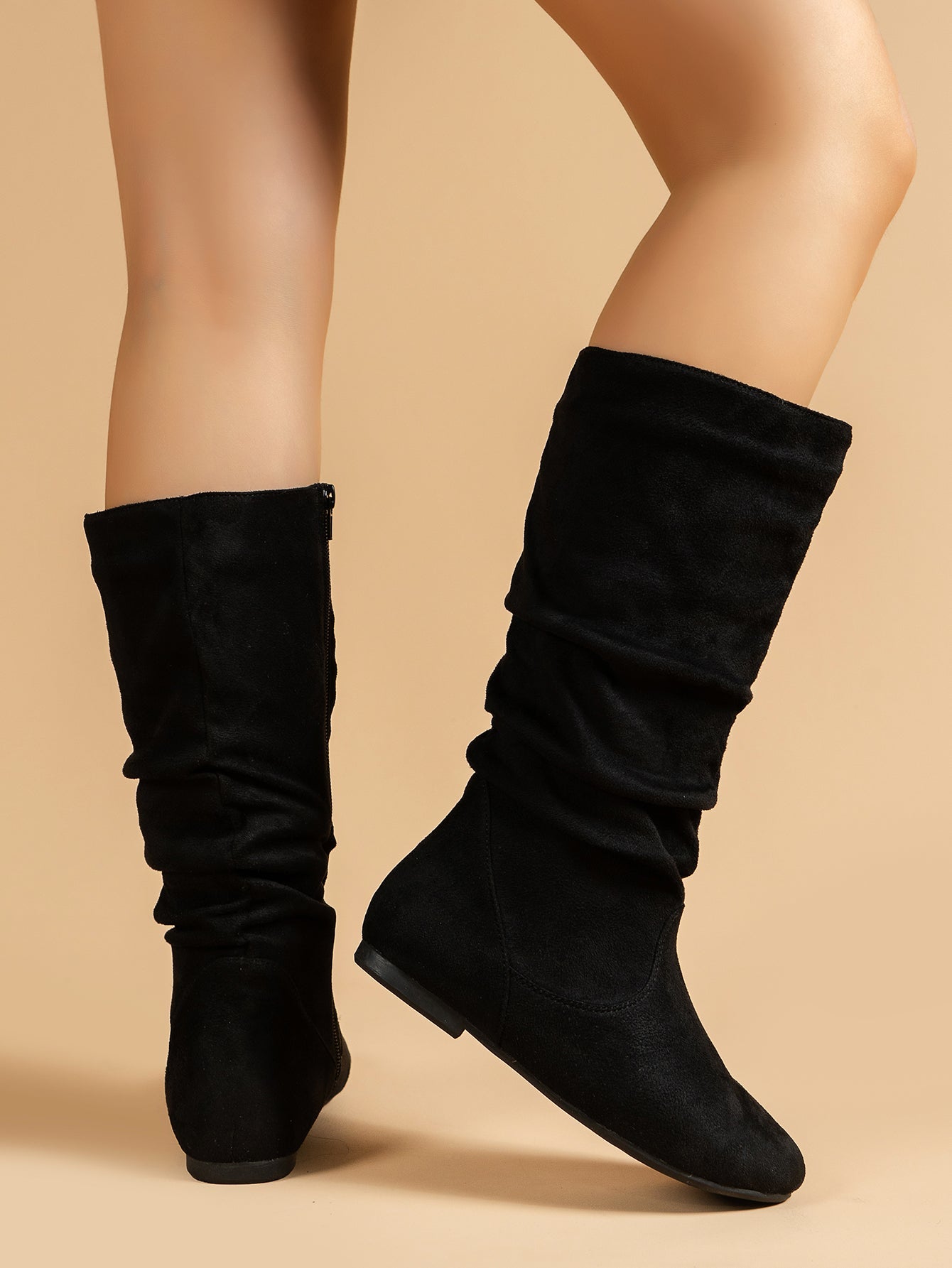 GR | Women's Suede Boots with Side Zipper, Calf-Length, Spring Collection