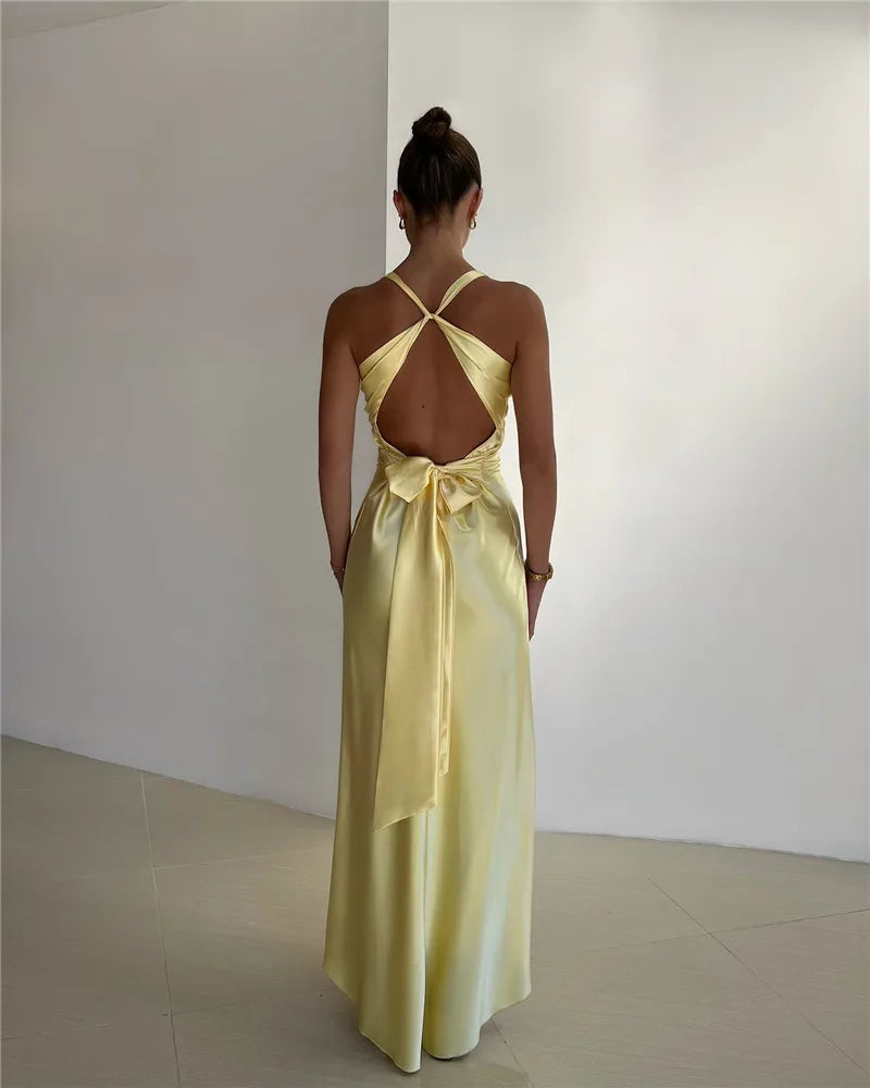 GR | Schleife Rückenfrei Abend Maxi Kleid
