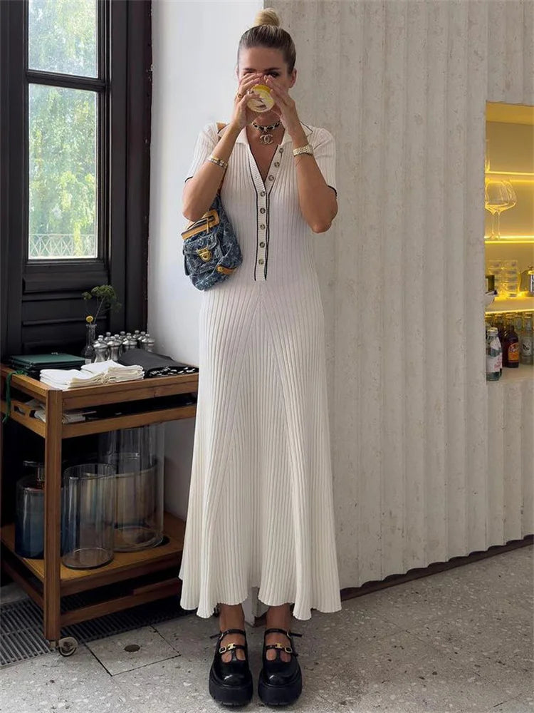 GR | Patchwork Lapel Knit Maxi Dress