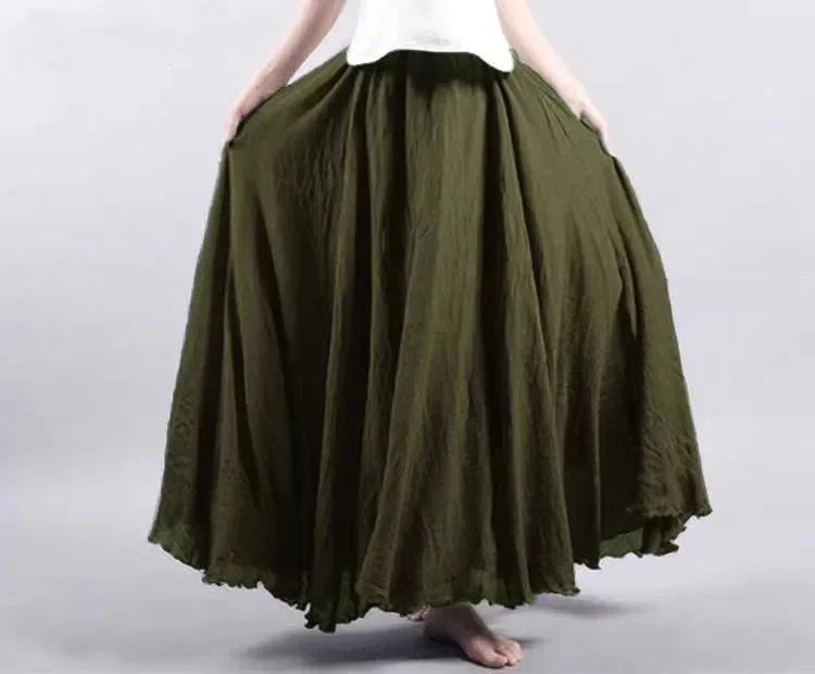 GR | Fashion Cotton Linen Clothing Women's Skirts Maxi Y2K Elegant Beach Saia Ropa Mujer Casual Dress Boho Long Skirts Faldas Harajuku