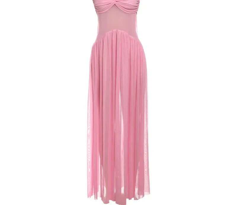 GR | Patchwork Maxi Dress Scarf Backless Strapless Ruffled Banquet