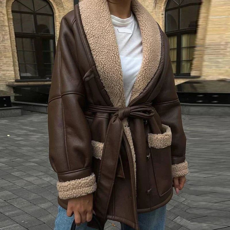 Winter leather jacket with fur