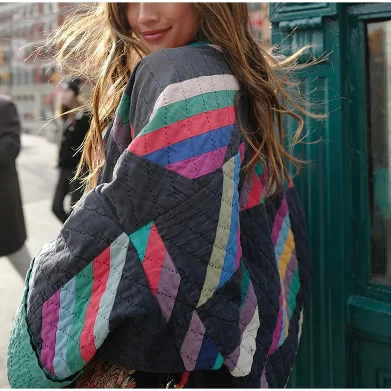 GR | Padded Kimono Jacket with Rainbow Stripes
