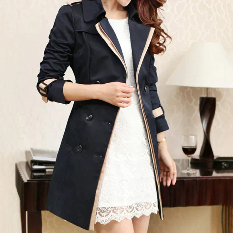 GR - Long designer trench coat with double-breasted button placket