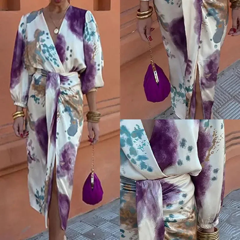 GR | Batik-Wickel-Midikleid mit Puffärmeln