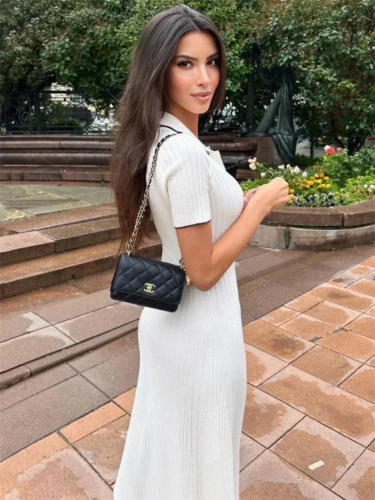 GR | Patchwork Lapel Knit Maxi Dress