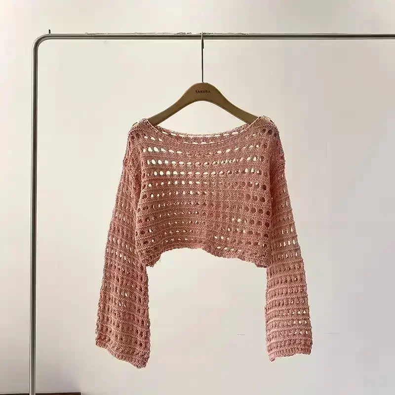 GR | Long crocheted knit top for women