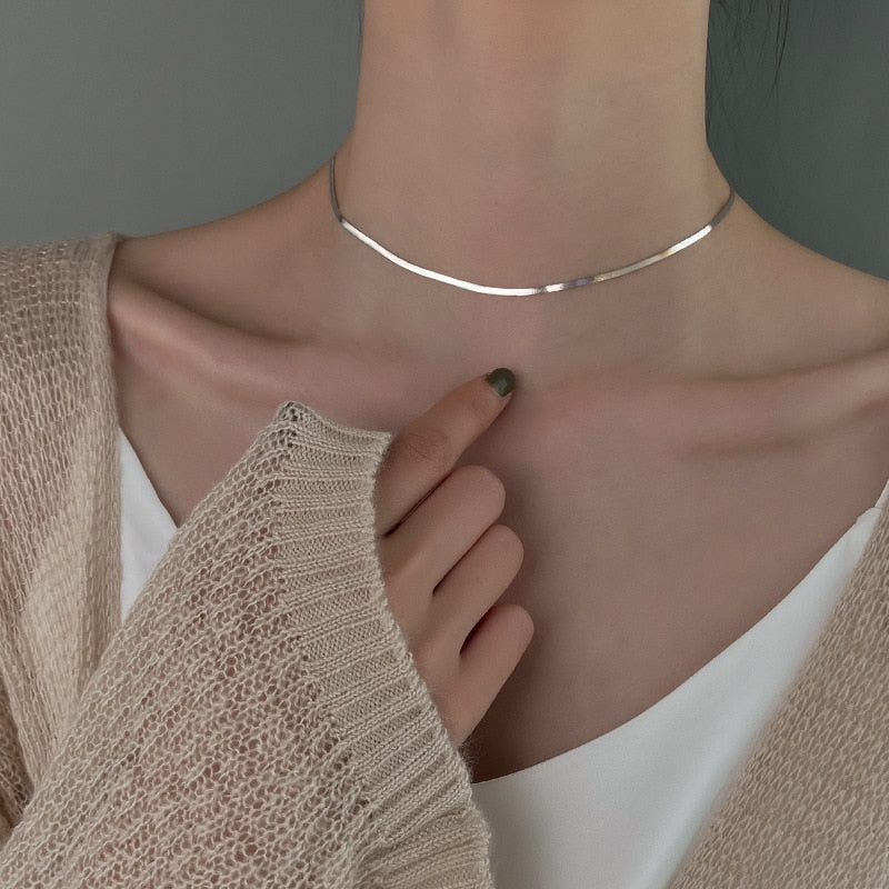 GR Elegant Sterling Silver Snakebone Necklace | Women's Clavicle Chain Necklace
