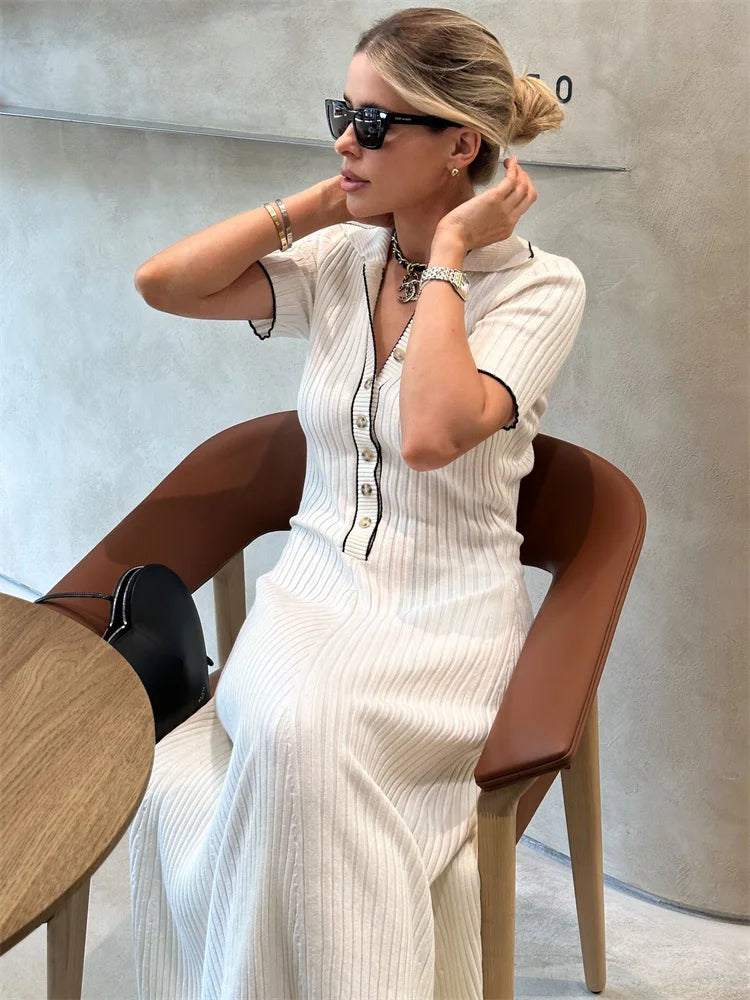 GR | Patchwork Lapel Knit Maxi Dress