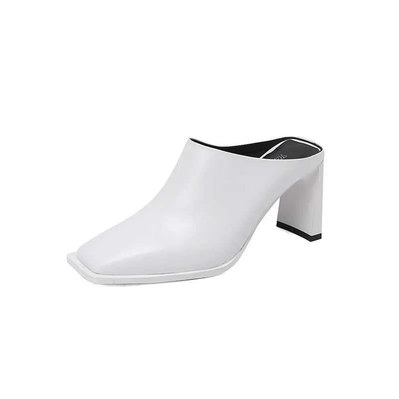 GR | Open heel leather high heel slippers