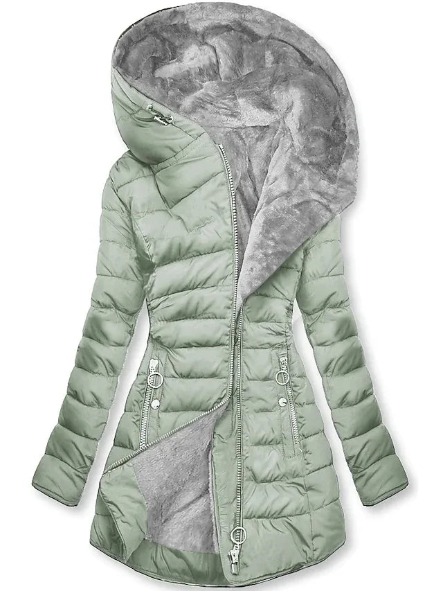 GR - Women's winter coat - With fur collar, hood and zipper