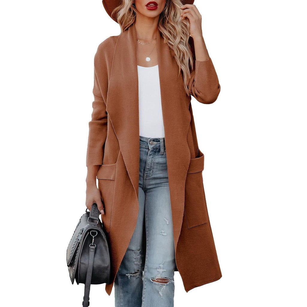 GR - Stylish women's casual long solid color coat with pockets