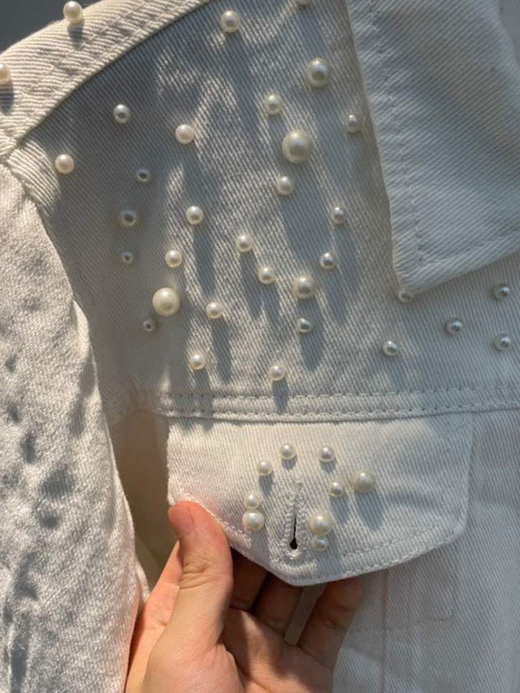 GR | Casual denim jacket with pearls