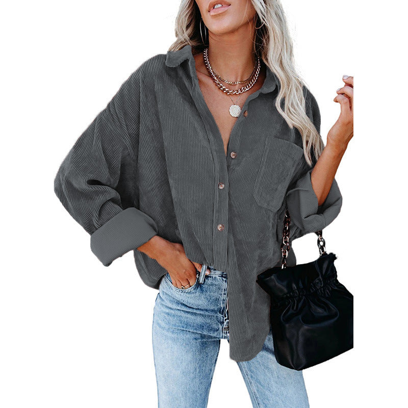 with button placket and pockets