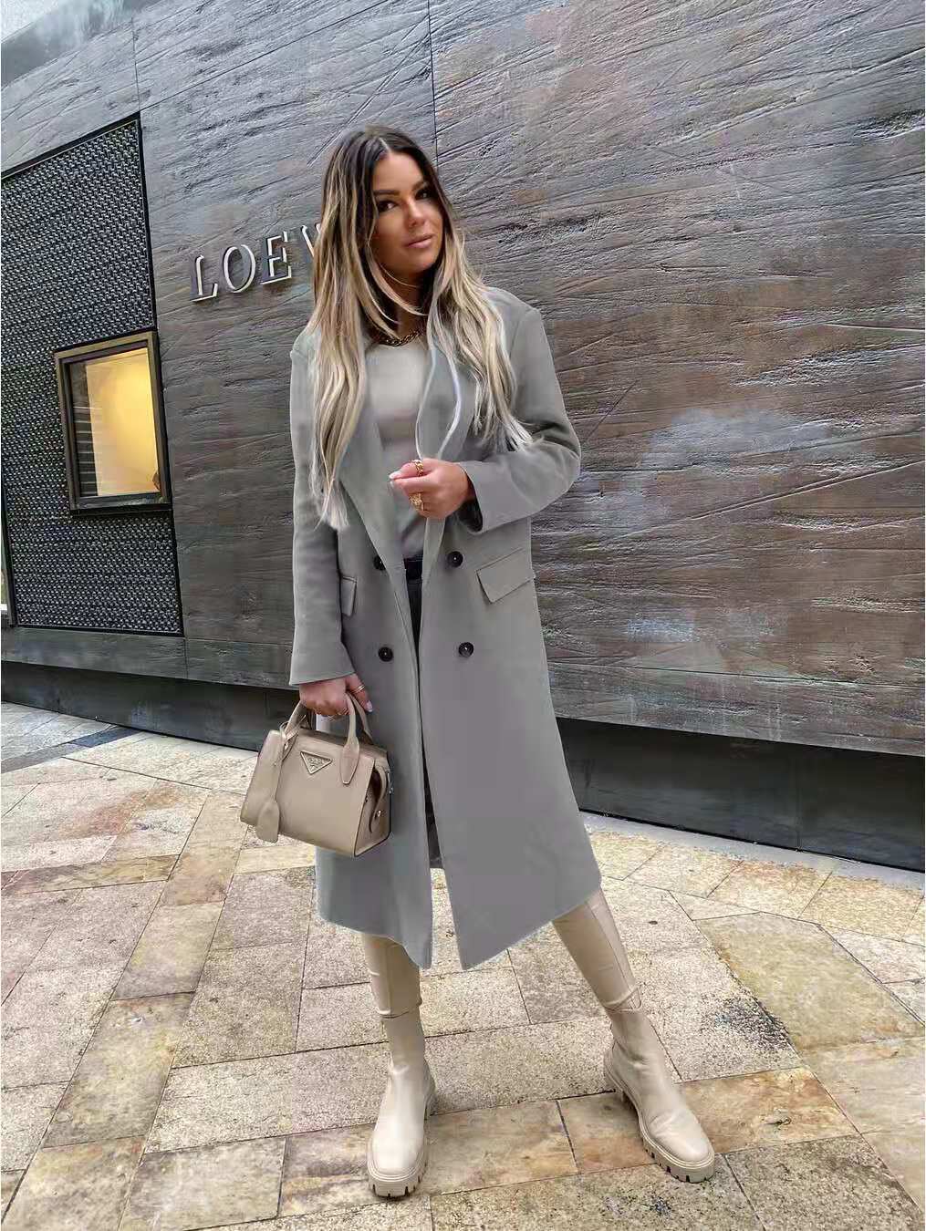 GR Attractive Autumn Wool Coat | Women's Retro Fashion Black Long Sleeve Coat