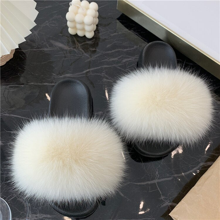 GR | Fluffy real fur flip-flops, slippers, sandals