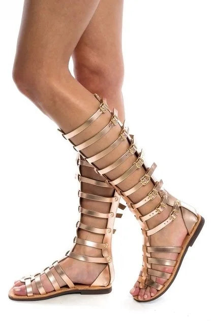 GR | Gladiator Sandal Women's Summer Roman Bandage Sandals Women's Casual Zip Flat Sandals Girls' Summer Hole Beach Shoes