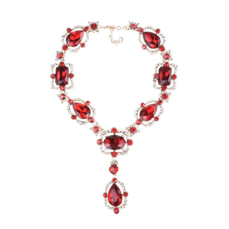 GR | Statement Rhinestones Jewelry Large Gemstone Gem Stone Crystal Victorian Jewelry Green Emerald Bib Necklace for Women