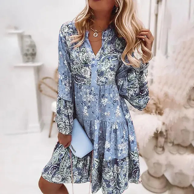 GR | Bohemian floral long-sleeved dress for women