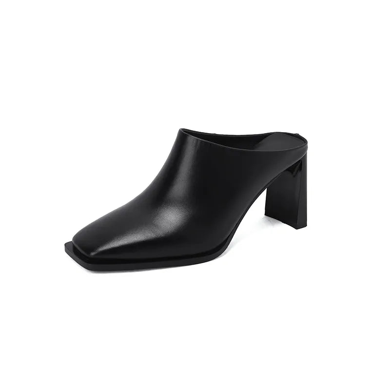 GR | Open heel leather high heel slippers